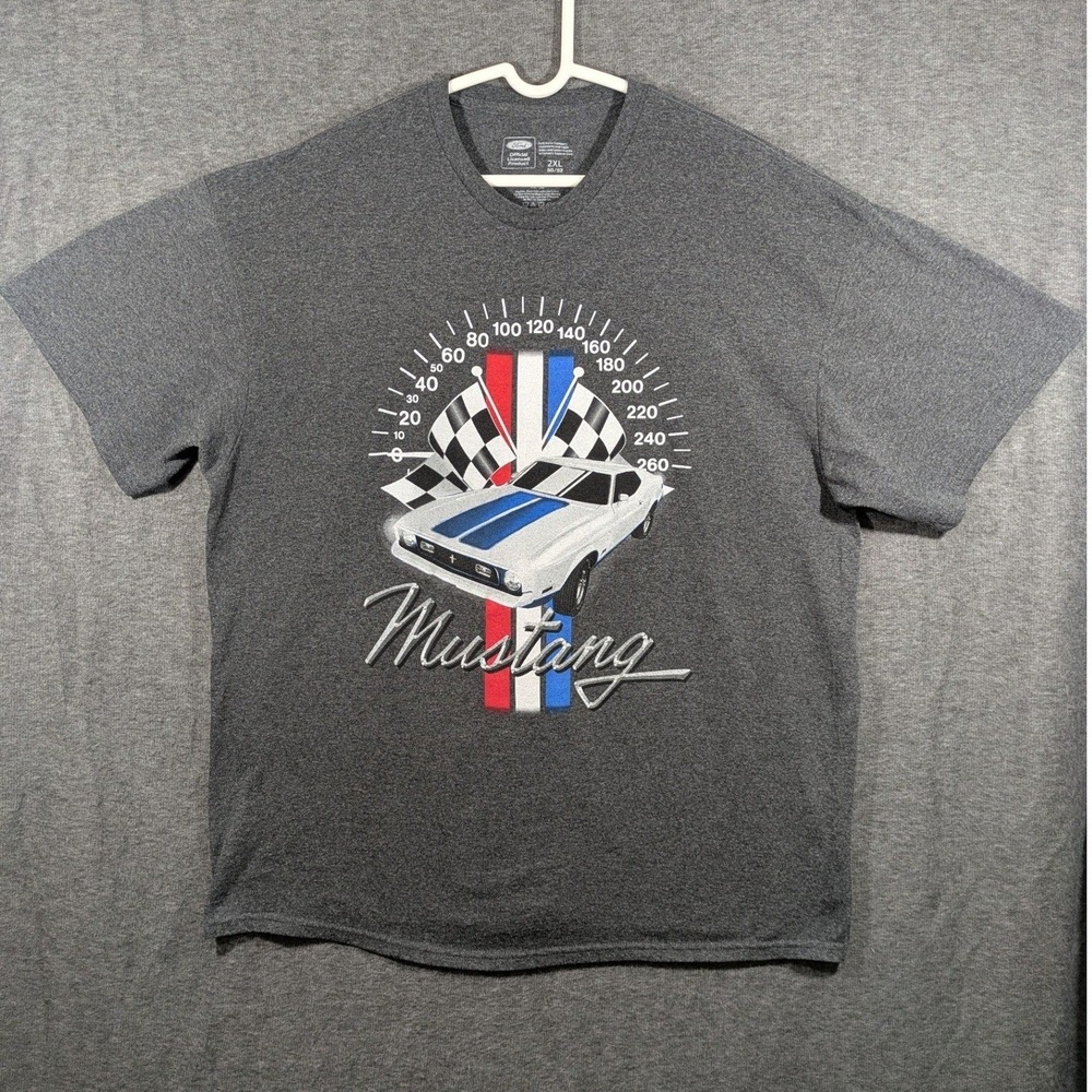 Ford Mustang Gray T-Shirt Racing Speedometer 70s Muscle Car Size 2XL